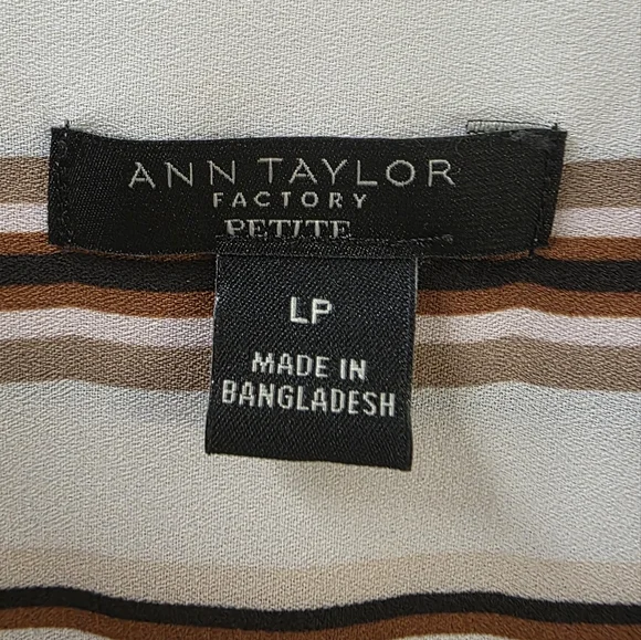 Ann Taylor Factory White and Brown Striped Casual Button Down Shirt LP - Picture 6 of 8